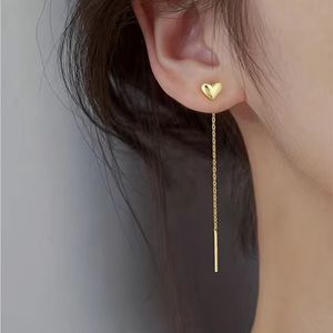 18k Gold Heart Threader Earrings